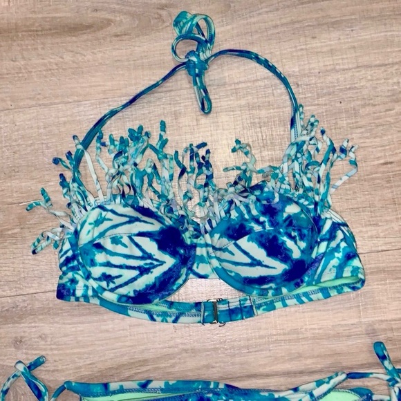 Xhilaration blue tie dye fringe hippie bikini swim suit - Picture 2 of 7